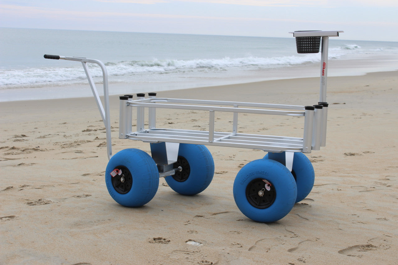 Fishing Cart, Carbon Steel Fishing Wagon Cart with 7 Fishing Rod Holders  and Big Wheels, Modern Freestanding Beach Surf Fishing Cart for Traveling