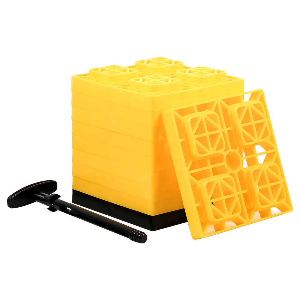 Camco FasTen Leveling Blocks wTHandle 2x2 Yellow 10Pack