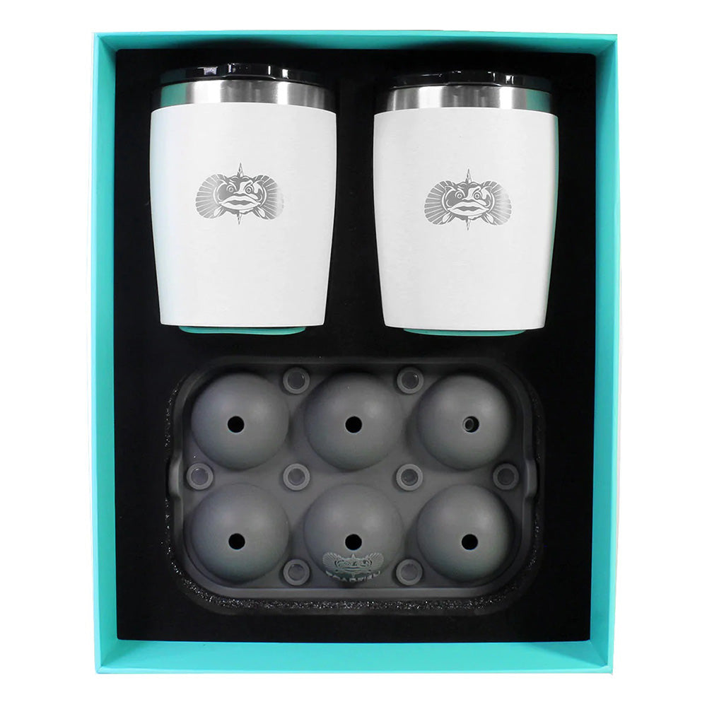 Toadfish NonTipping 10oz White Rocks Tumblers wIce Ball Tray