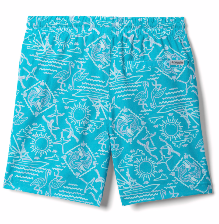 Columbia Boy's Youth PFG Rambler Printed Water Shorts Ocean Teal