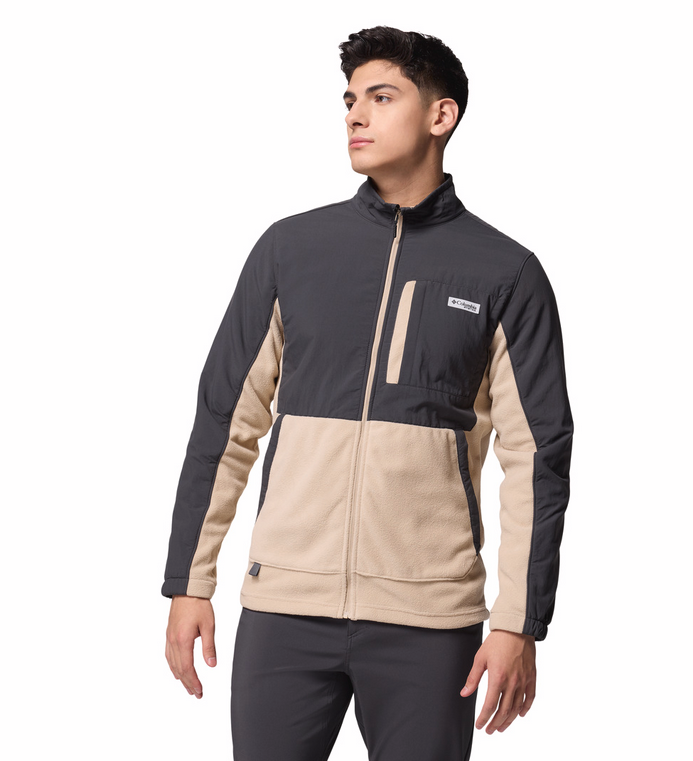 Columbia Men's PFG Uncharted Fleece Full Zip Jacket Shark, Ancient Fossil