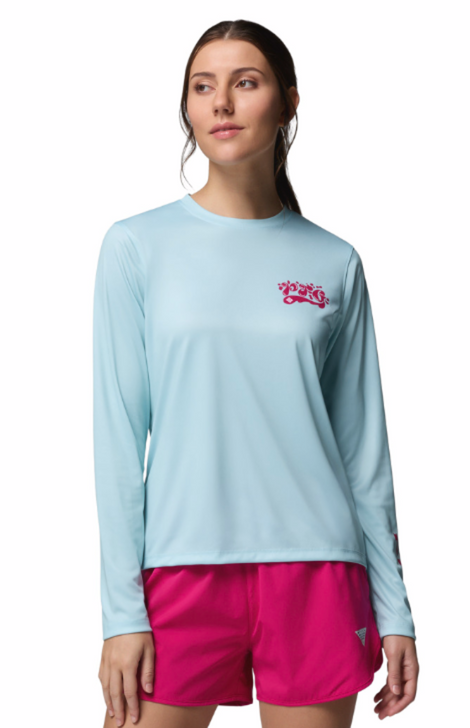 Columbia Women's PFG Tidal Tee Palm Waves LS Shirt Marine Light