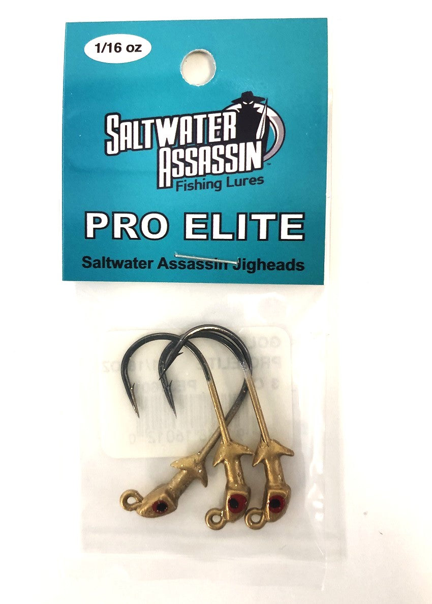 Saltwater Assassin Pro Elite Jigheads Gold 1/16oz 3pk