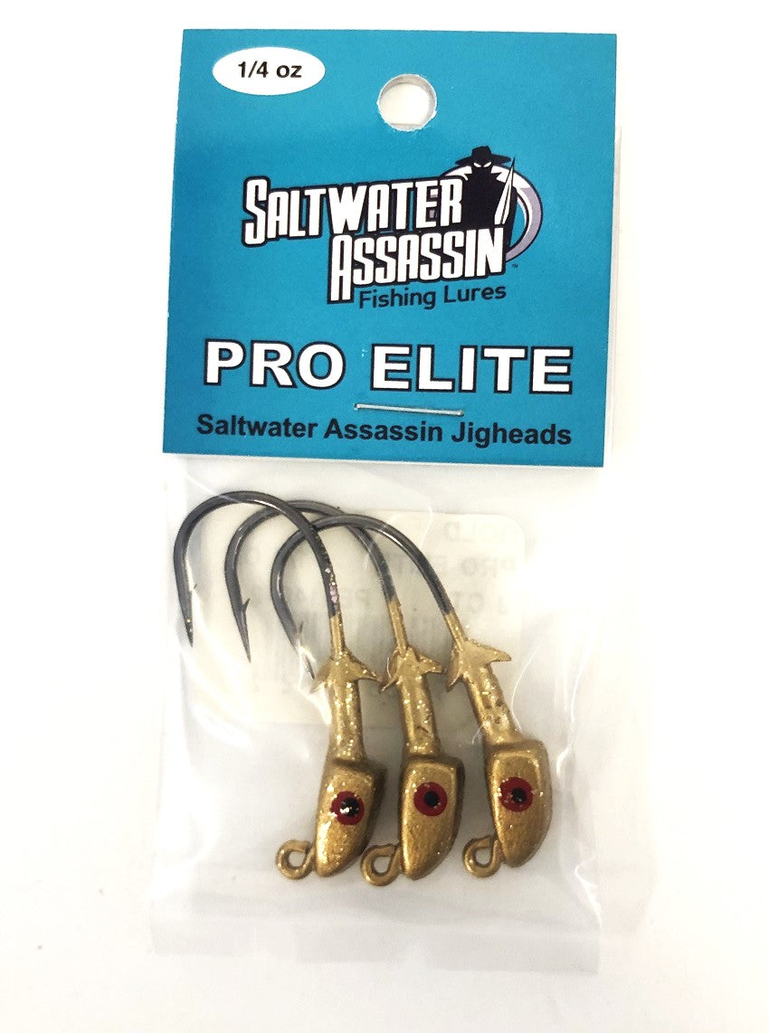 Saltwater Assassin Pro Elite Jigheads Gold 1/4oz 3pk