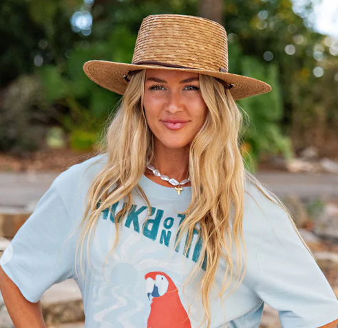 HUK Crushable Boater Straw Hat Brown Palm