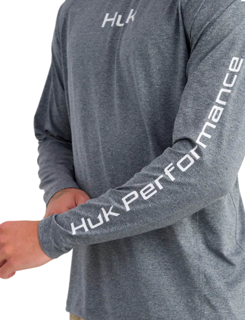HUK Men's Airweight Long Sleeve Crew Stormy Blue Heather