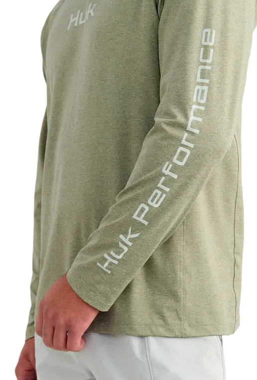HUK Men's Airweight Long Sleeve Hoodie Seagrass Heather