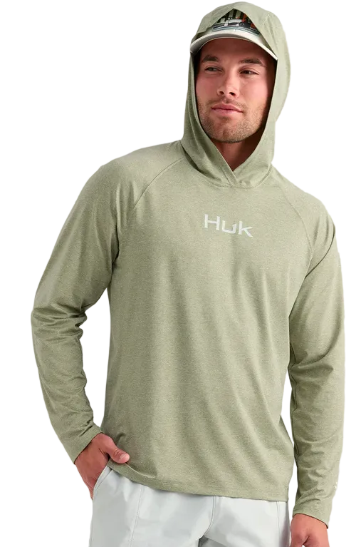 HUK Men's Airweight Long Sleeve Hoodie Seagrass Heather