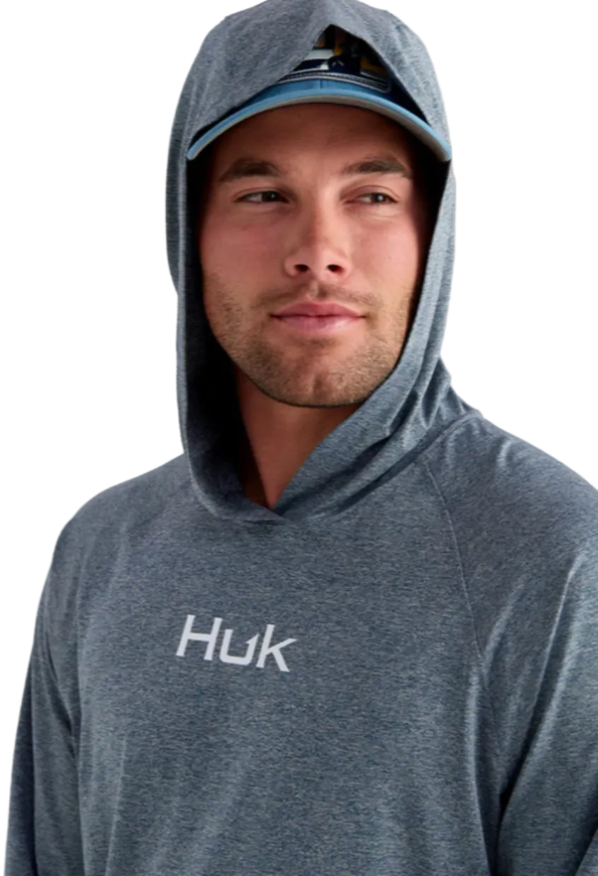 HUK Men's Airweight Long Sleeve Hoodie Stormy Blue Heather