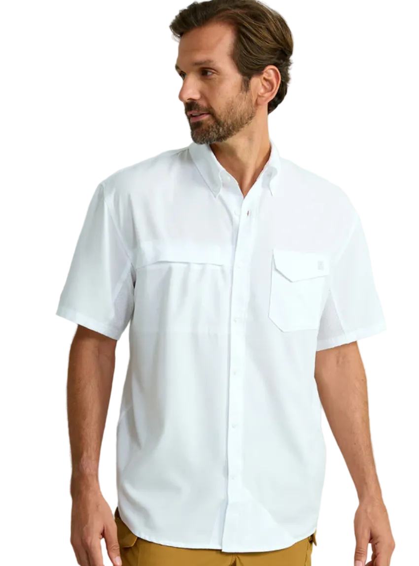 HUK Men's Short Sleeve Tide Point Collard Shirt White