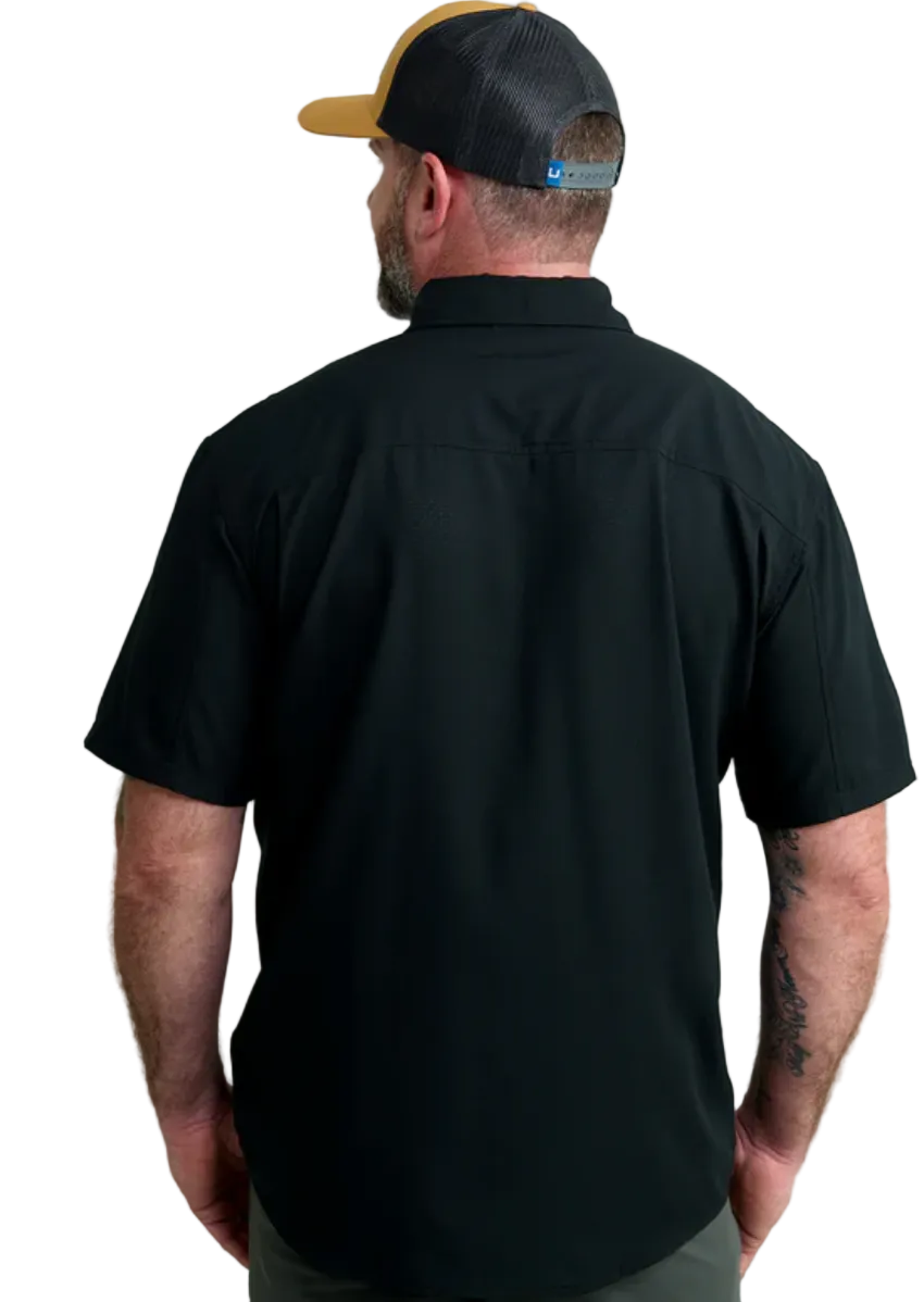 HUK Men's Tide Point Short Sleeve Shirt Black