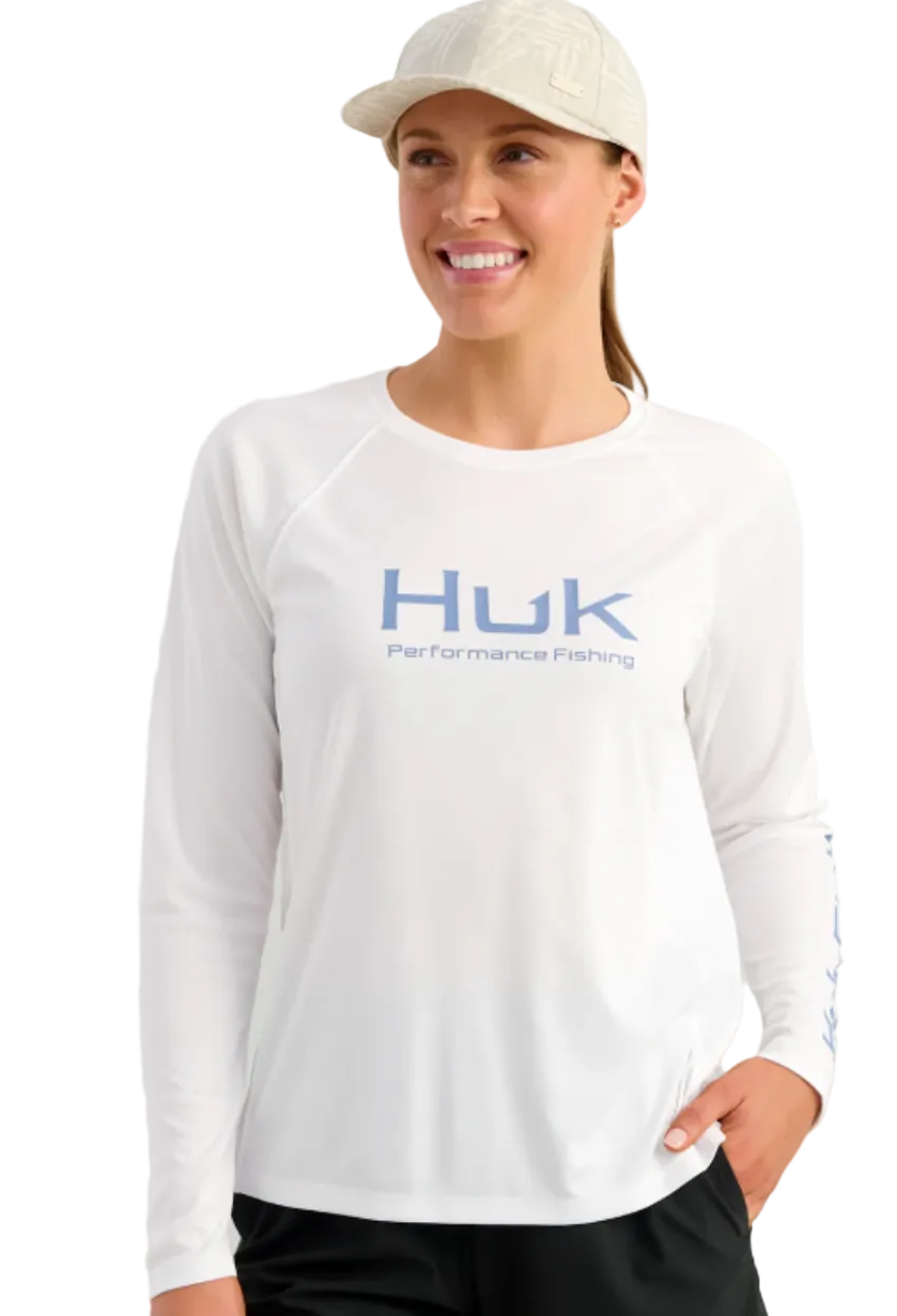 HUK Women's Pursuit Long Sleeve Crew White