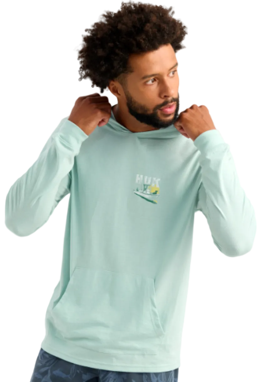 Huk Boat Lab Hoodie Tee Heron Blue