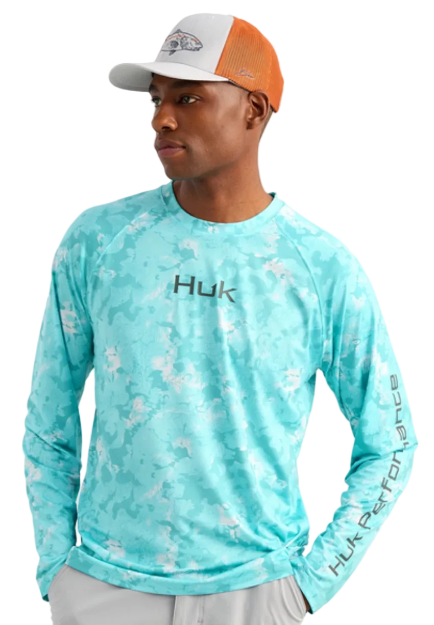 Huk Men's Airweight Crew KC Printed Blue Camo