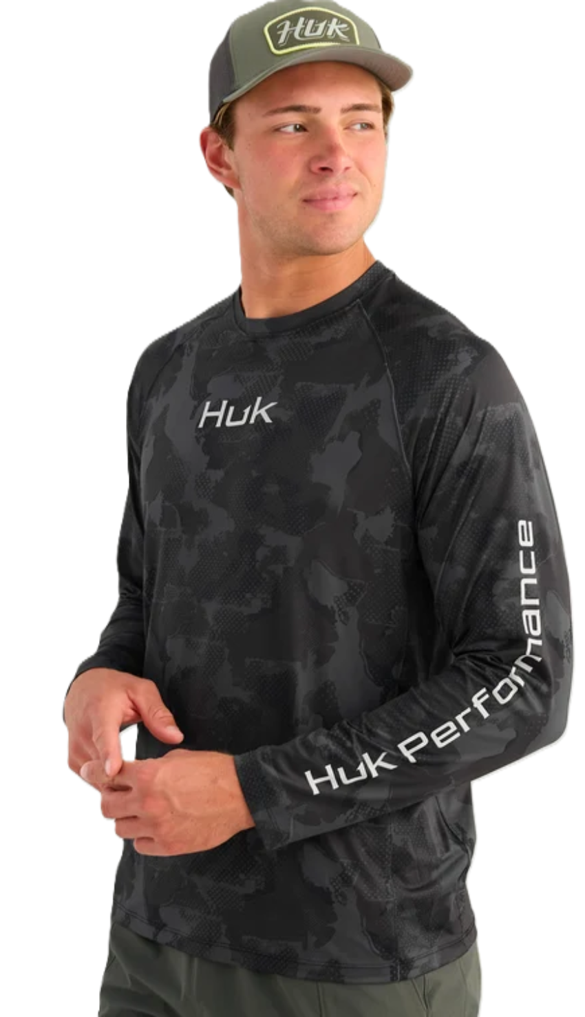 Huk Men's Airweight KC Printed Crew Black Tideloom Camo