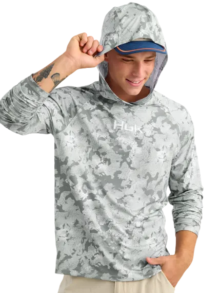 Huk Men's Airweight KC Printed Hoodie Sharkskin