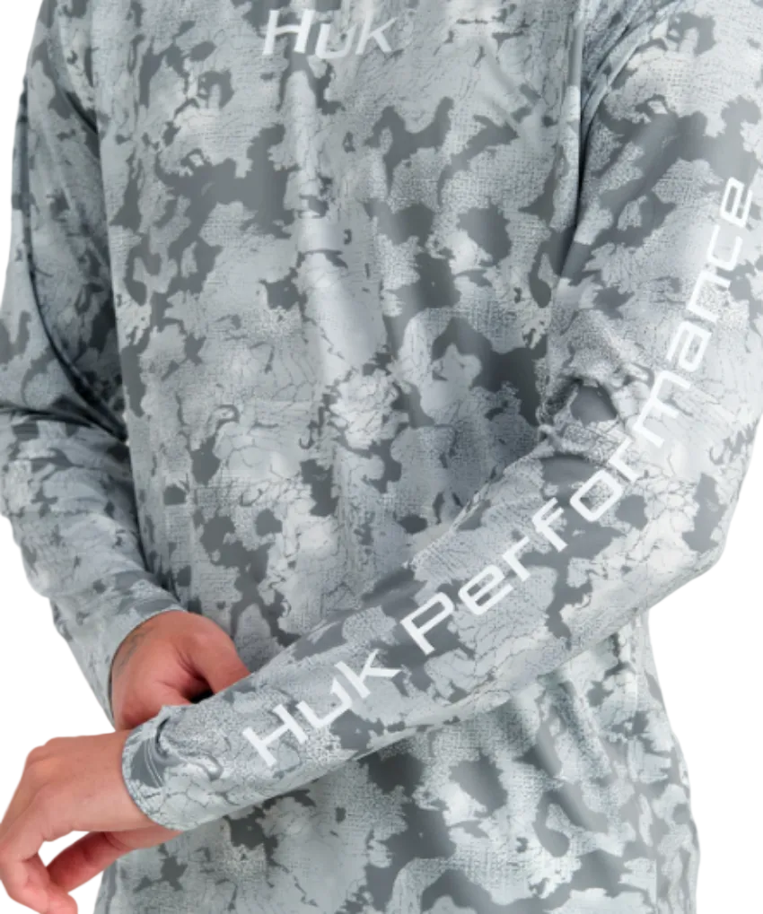 Huk Men's Airweight KC Printed LS Crew Sharkskin
