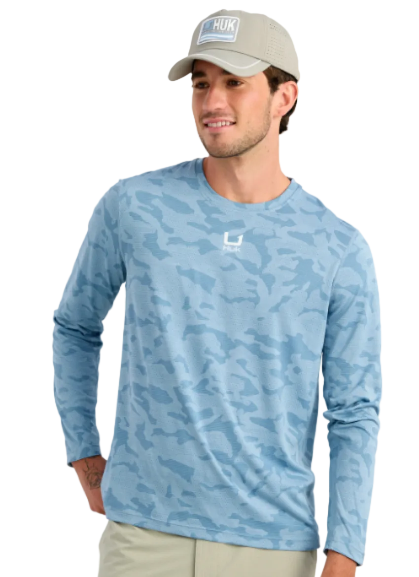 Huk Men's Andros LS Crew Shirt Cerulean