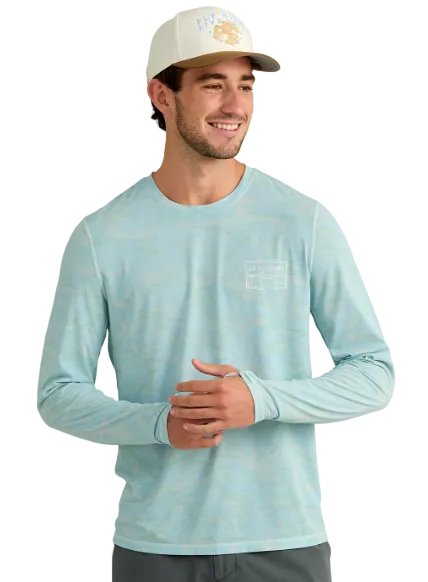 Huk Men's Drift Printed LS Crew Heron Blue