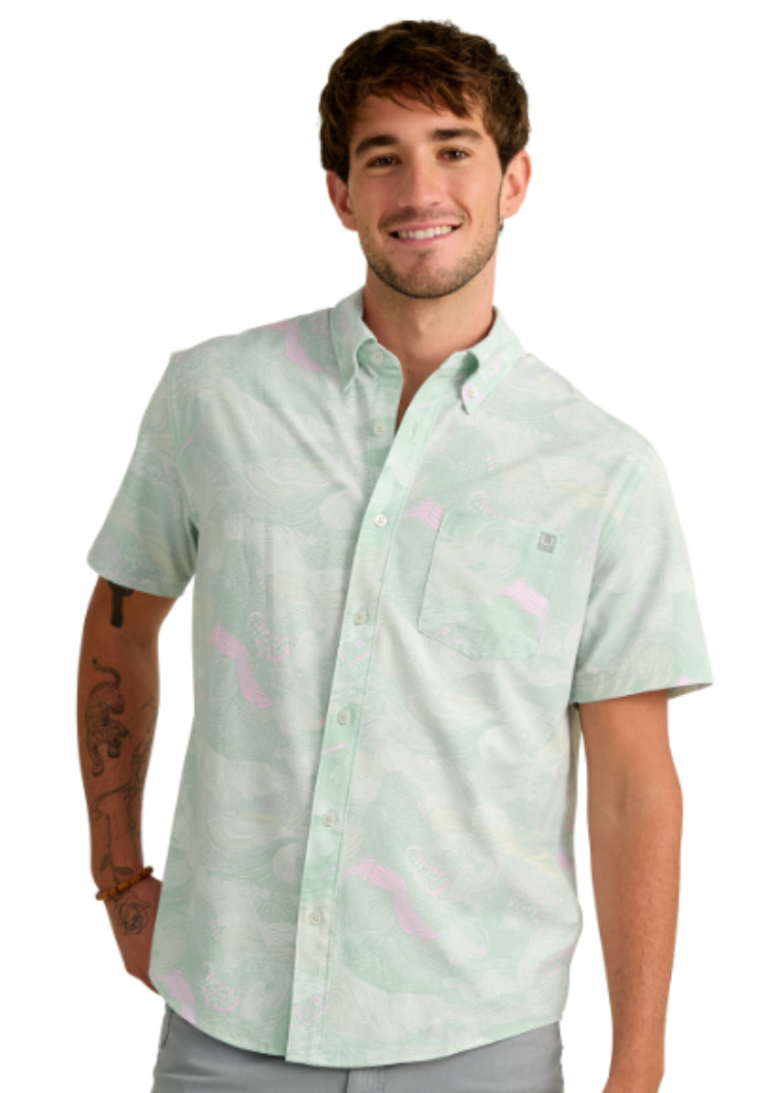 Huk Men's Kona Printed SS Shirt Heron Blue