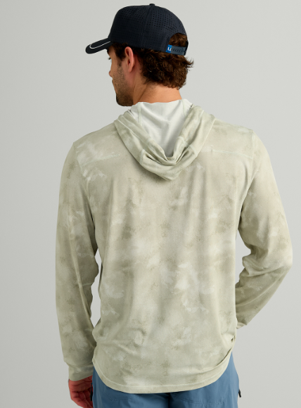 Huk Men's Watershed Printed Button Up Hooded Shirt Seagrass