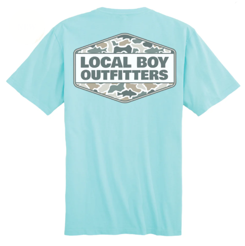 Local Boy Men's Fish Camo Diamond Crest SS Tee Aqua