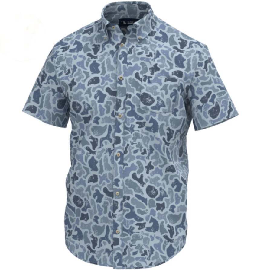 Local Boy Men's Low Country Button Down SS Shirt Distressed LCF Cobalt