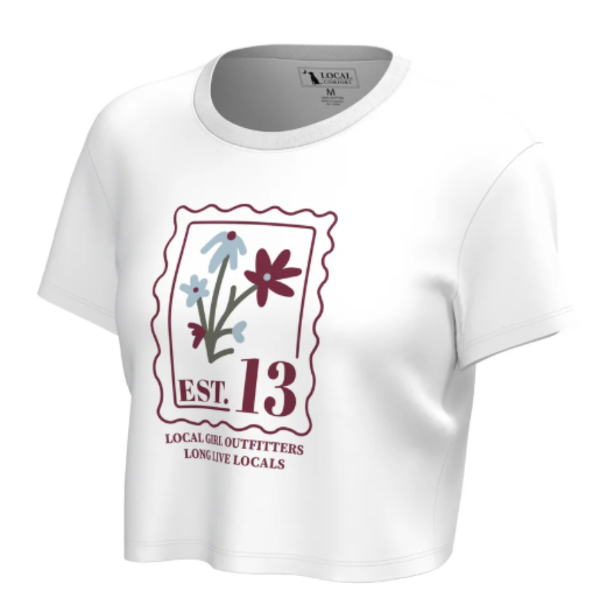 Local Girl Women's Stamp Graphic Crop SS T-Shirt White