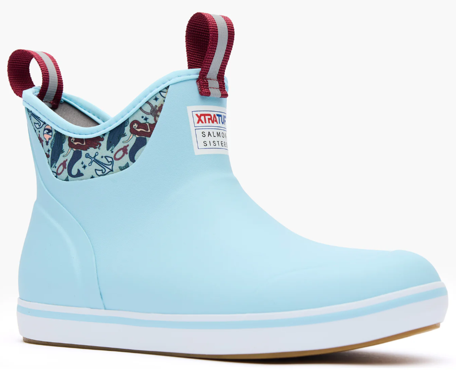 XTRATUF Women's 6" Salmon Sisters Ankle Deck Boot Light Blue/Mermaid Life