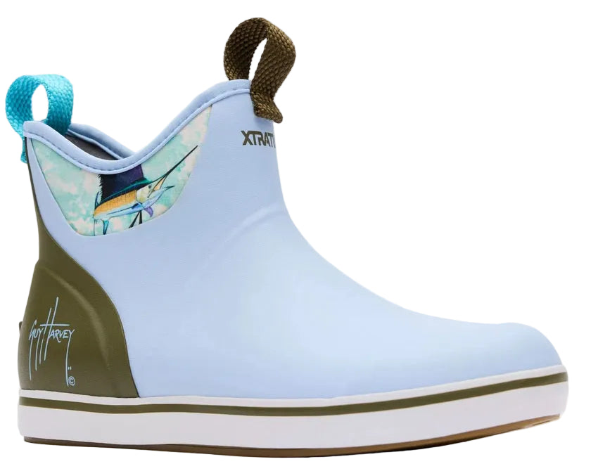 XTRATUF Women's Ankle Deck Boot Guy Harvey Sky Blue Marlin