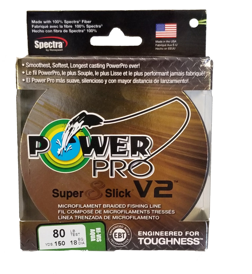 Power Pro Super 8 Slick V2 Hi-Vis Aqua 80 lb 150 yds Braided