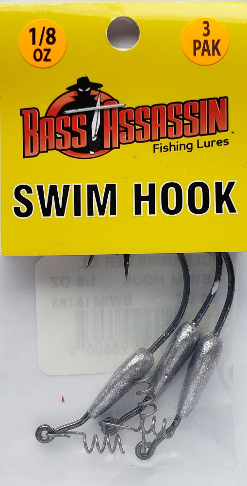 Bass Assassin Swim Hook - 1/8oz 3/0 3pk Clear Silver Glitter - SWIM18183