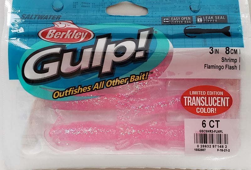 Berkley 3 Translucent Gulp! Shrimp- Flamingo Flash
