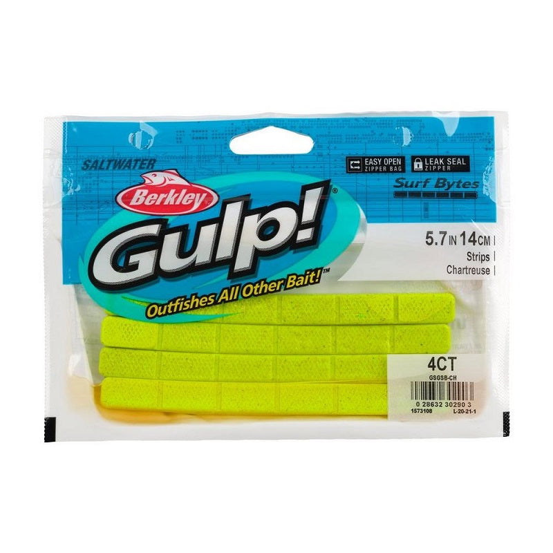 Berkley Gulp! Surf Bytes Strips Chartreuse 5.7" 4pk