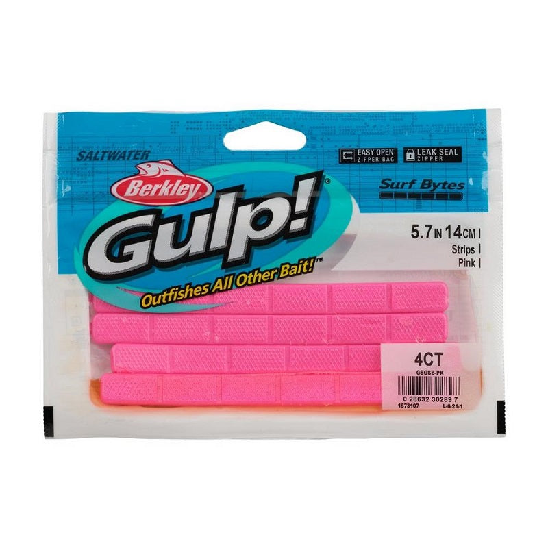 Berkley Gulp! Surf Bytes Strips, 5 3/4 in, Pink Fuze, Soft Bait Berkley Gulp! Surf Bytes Strips, 5 3/4 in, Pink Fuze, Soft Bait