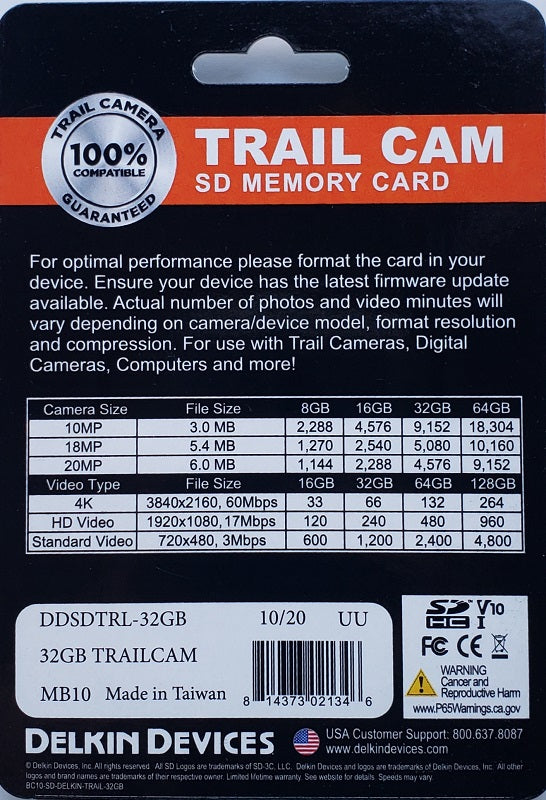 Delkin Devices Trail Cam SD 32GB Memory Card