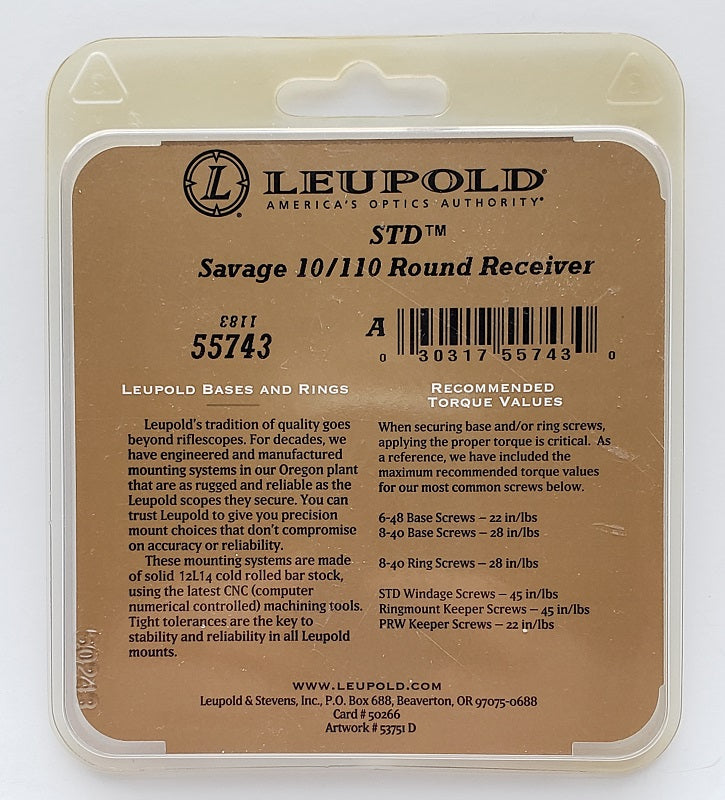 Leupold STD Savage 10/110 Round Receiver 55743 2pc Silver