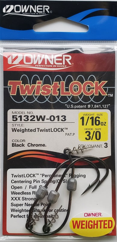Owner Weighted Twistlock 3X Hooks 3/0-1/16oz 5132W-013