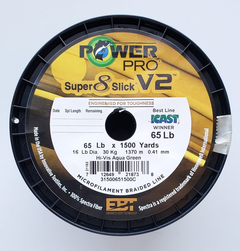 Power Pro Super 8 Slick V2 Hi-Vis Aqua Green 65 lbs 1500 yds Braided Fishing Line