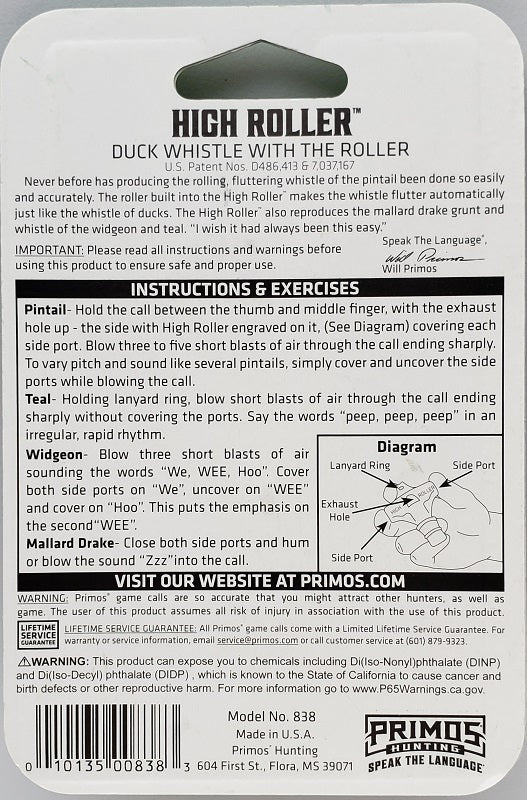 Primos High Roller Duck Whistle 838
