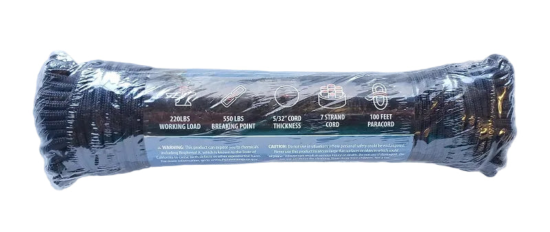SE Survivor Series 550 Black Paracord 100ft PC100BK55