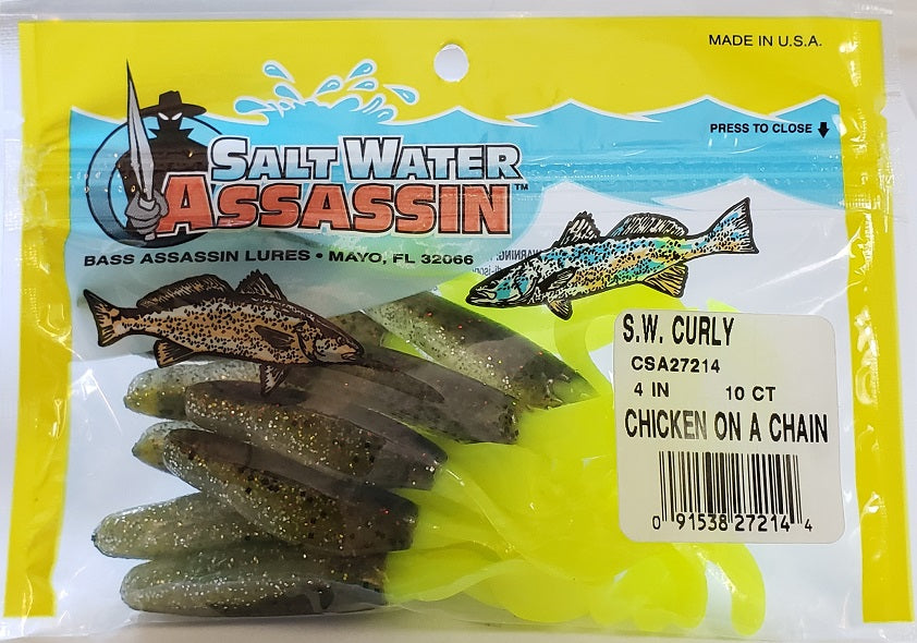 Bass Assassin 4 Saltwater Curly Shad - Chicken On A Chain