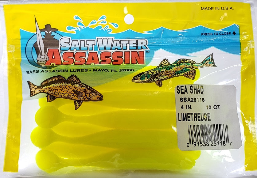 SaltWater Assassin Sea Shad Limetreuse 4" 10pk