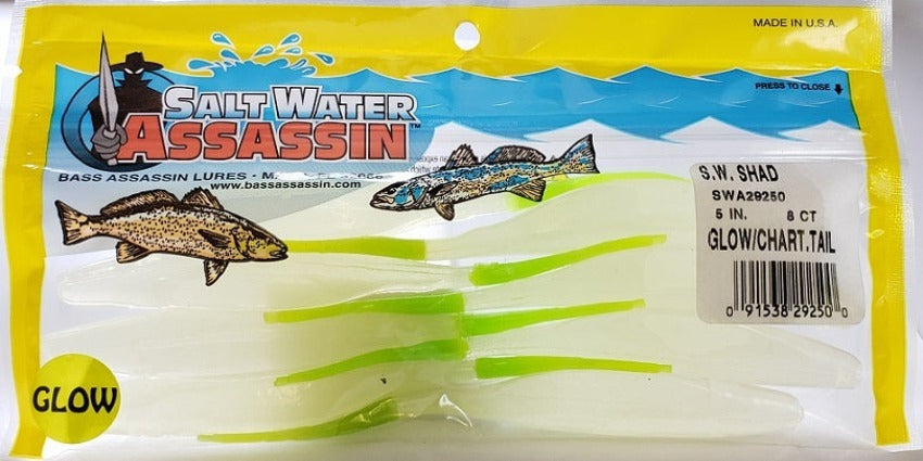 SaltWater Assassin Shad Glow/Chartreuse 5" 8pk