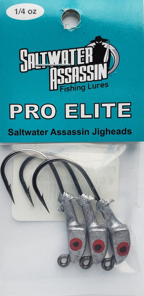 Saltwater Assassin Pro Elite Jigheads Lead/Red Eye 1/4oz 3pk