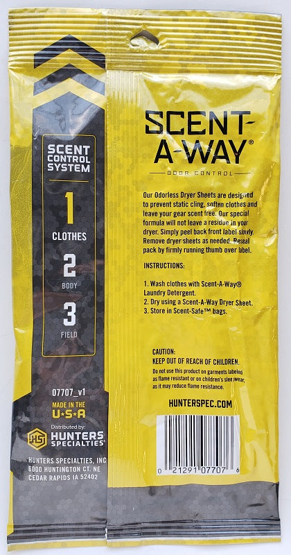 Scent-A-Way Max Dryer Sheets Odorless 07707