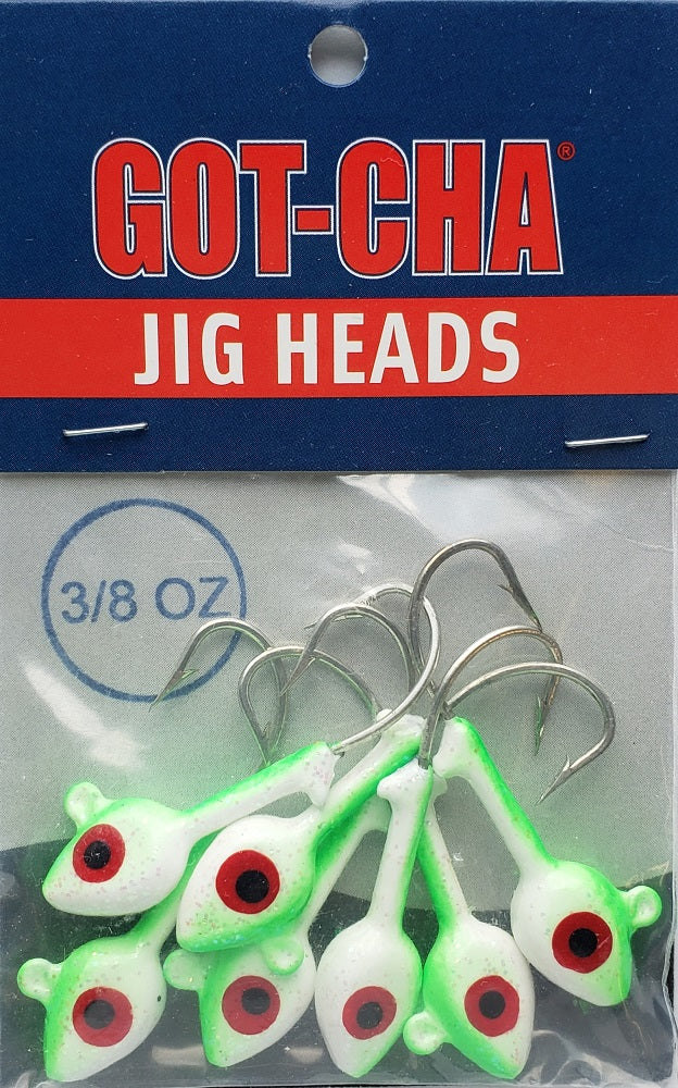 Sea Striker Got-Cha Jig Heads White/Lime 3/8oz 7pk
