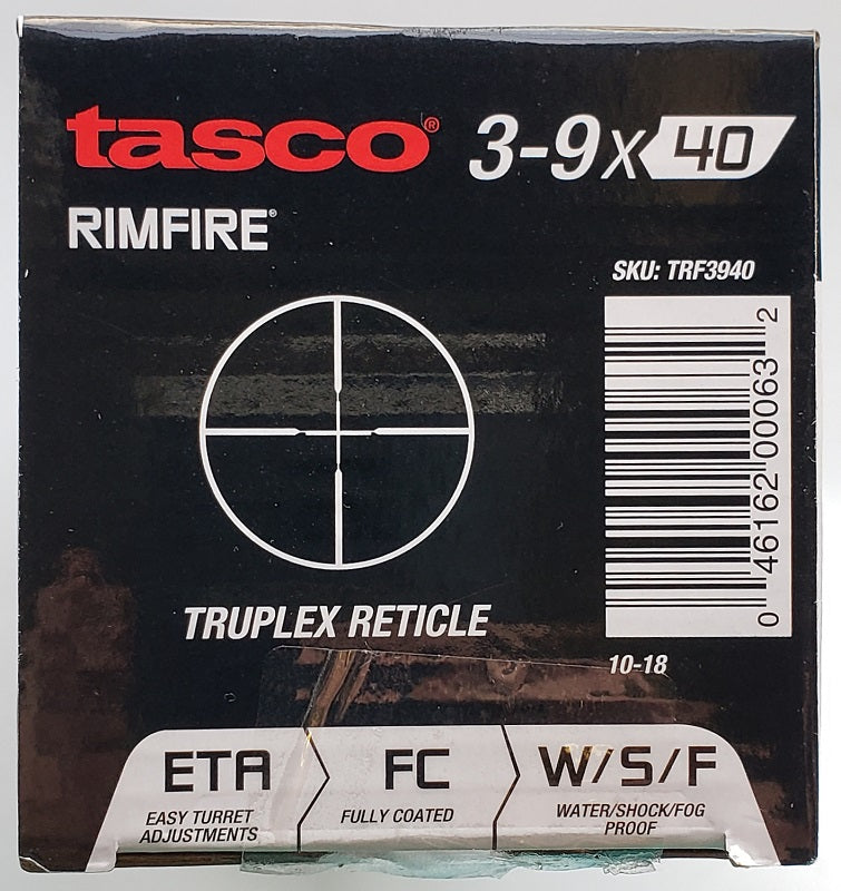 Tasco Rimfire 3-9x 40mm Rifle Scope w/ Weaver Style Rings TRF3940