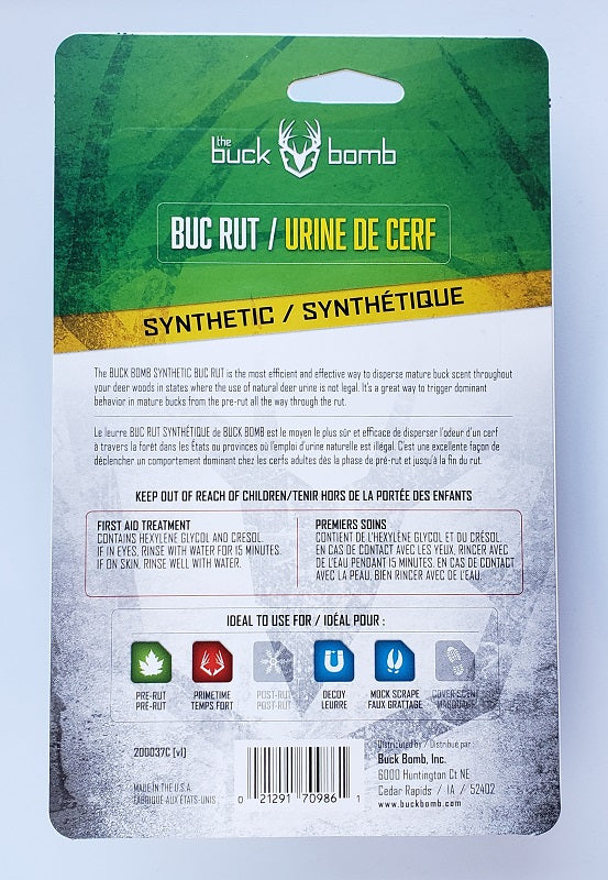 The Buck Bomb Buc Rut Urine De Cerf 2oz Liquid w/ Wicks 200037C