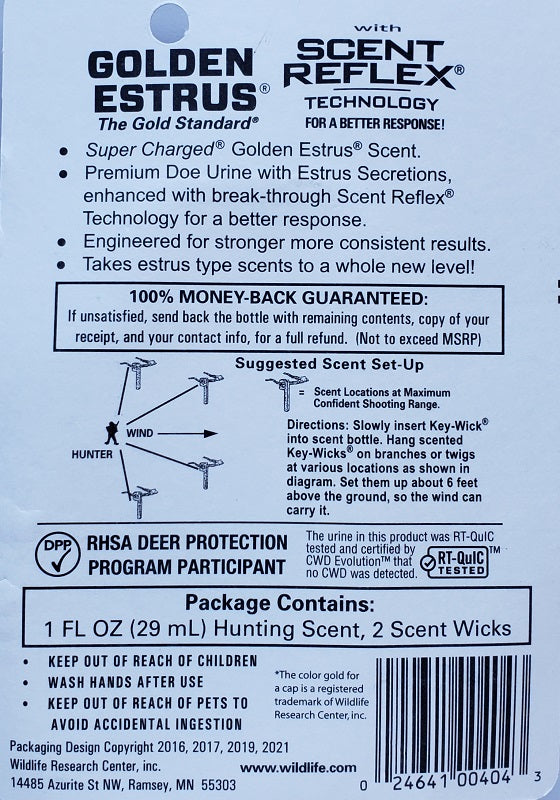 Wildlife Research Golden Estrus 1oz with 2 Key Wicks 404